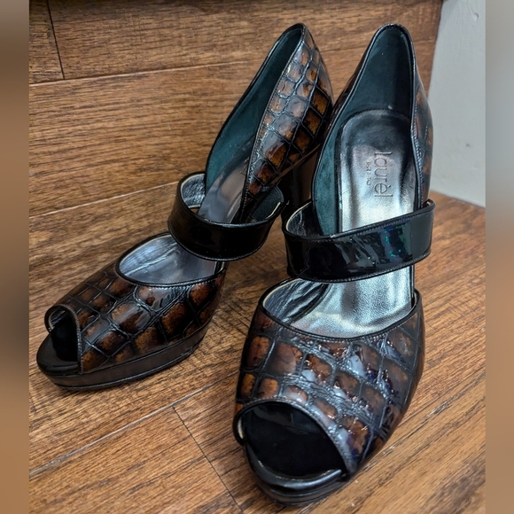 Laurel Exotic croc Skin Slingback Platform Peep Toe Heels EU 37 - Picture 7 of 16